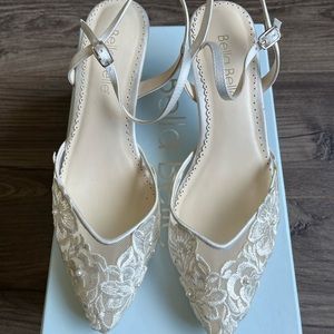 Bella Belle MINA Floral Lace Pearl Wedding Shoes Low Heel. 7.5